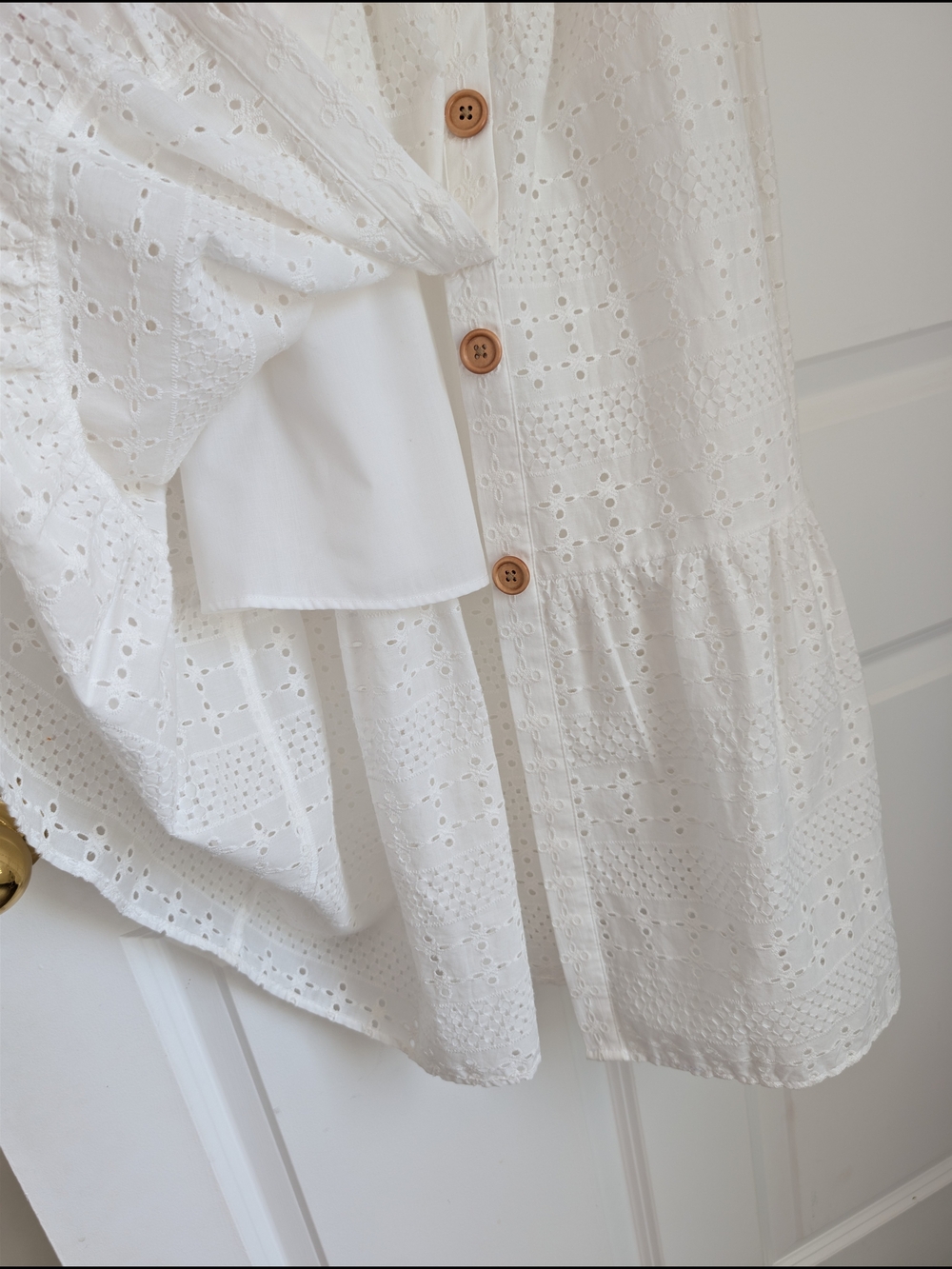 Eliza J Ivory White Off-Shoulder Eyelet Boho Cotton Midi Long Dress Belted Sz 4 - Picture 8 of 15